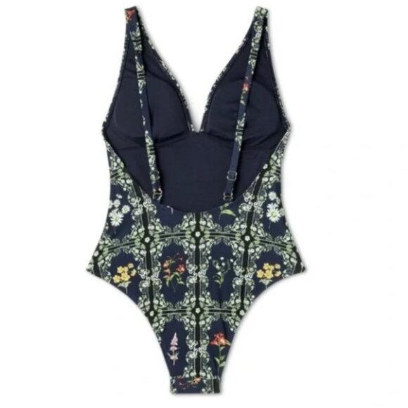NWT Agua Bendita Navy Dainty Floral Tile Print Cheeky One Piece Swimsuit - Picture 4 of 4